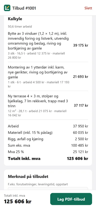 Snekkerappen: kalkyle